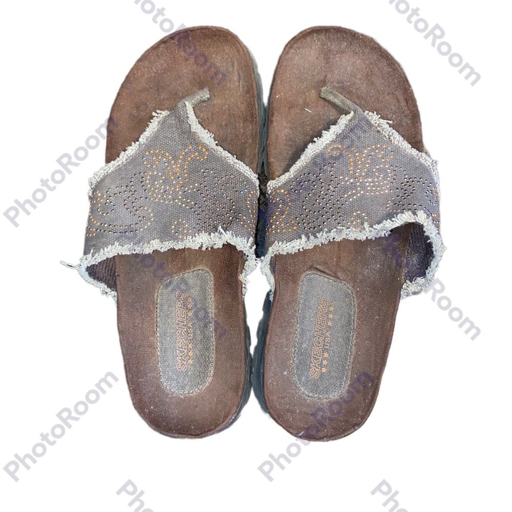 Vintage 90's sketchers brown studded canvas thong sandals